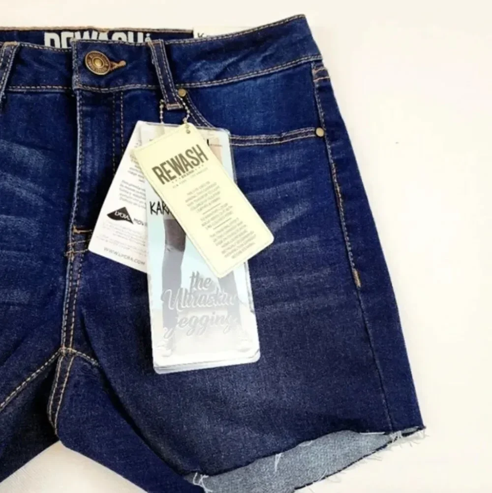Rewash blue karma classic rise raw hem jeans shorts